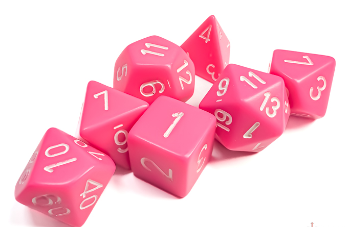 Opaque Polyhedral Pink/White 7-Die Set