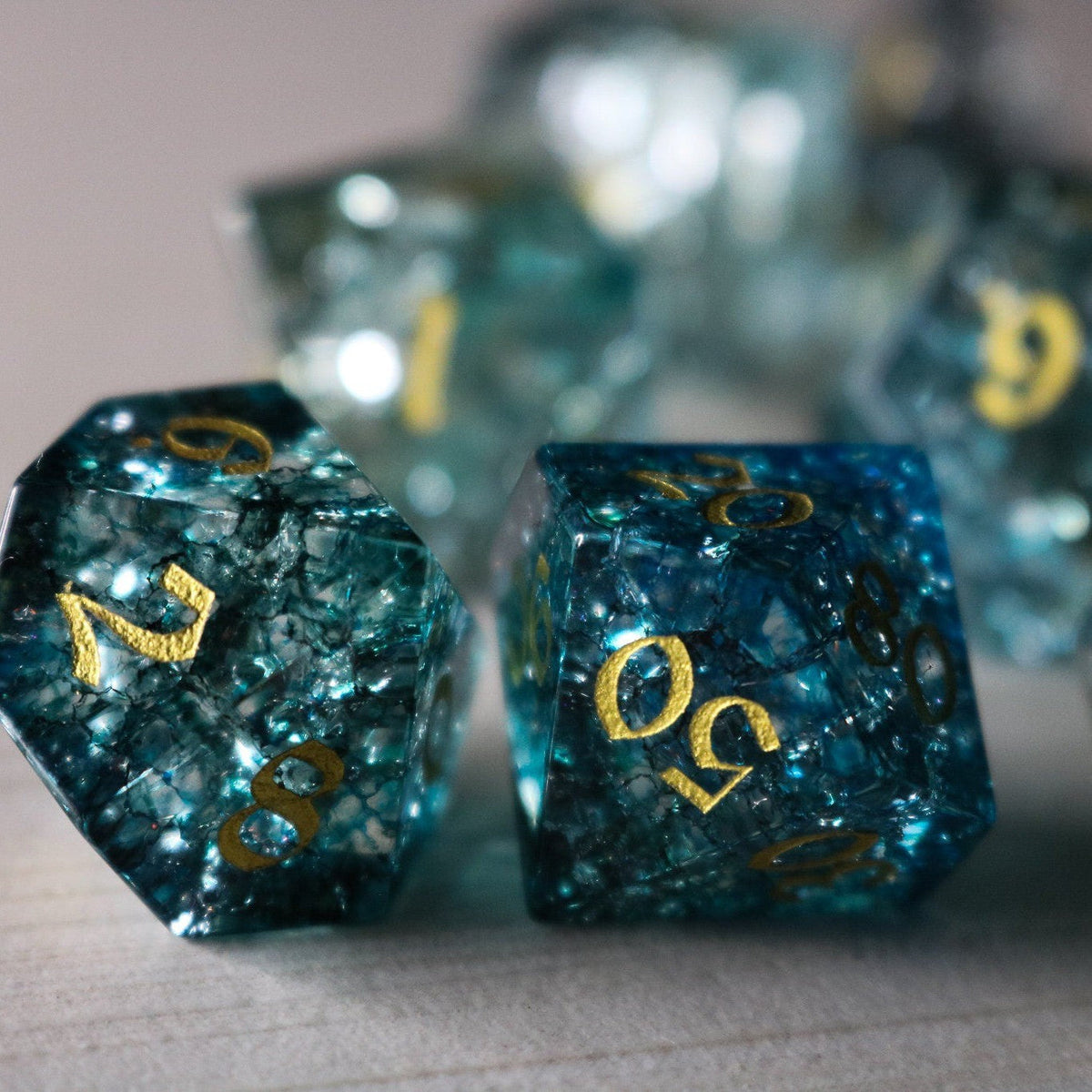 Dark Waters Forge Fire Glass Blue (And Box) Polyhedral Dice DND Set