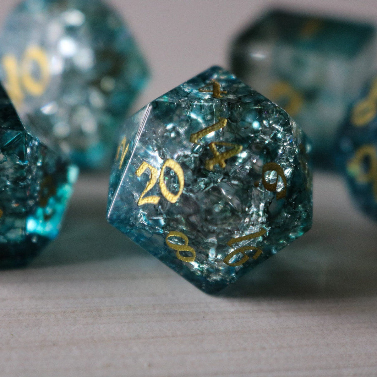 Dark Waters Forge Fire Glass Blue (And Box) Polyhedral Dice DND Set