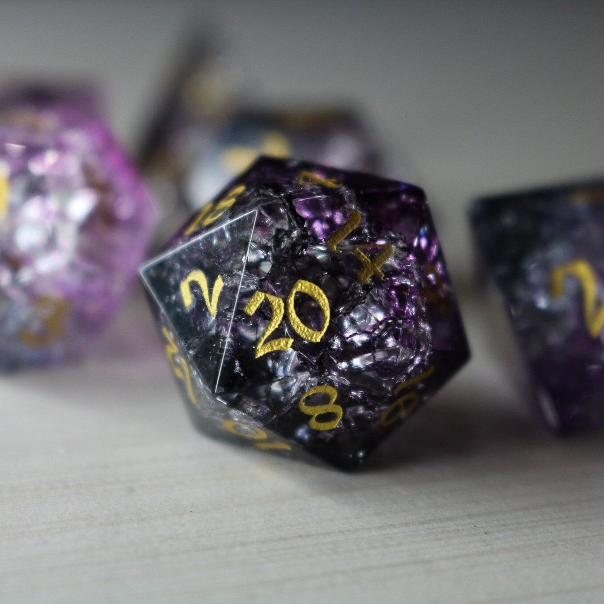 Purple Purge Forge Fire Glass (And Box) Polyhedral Dice DND Set