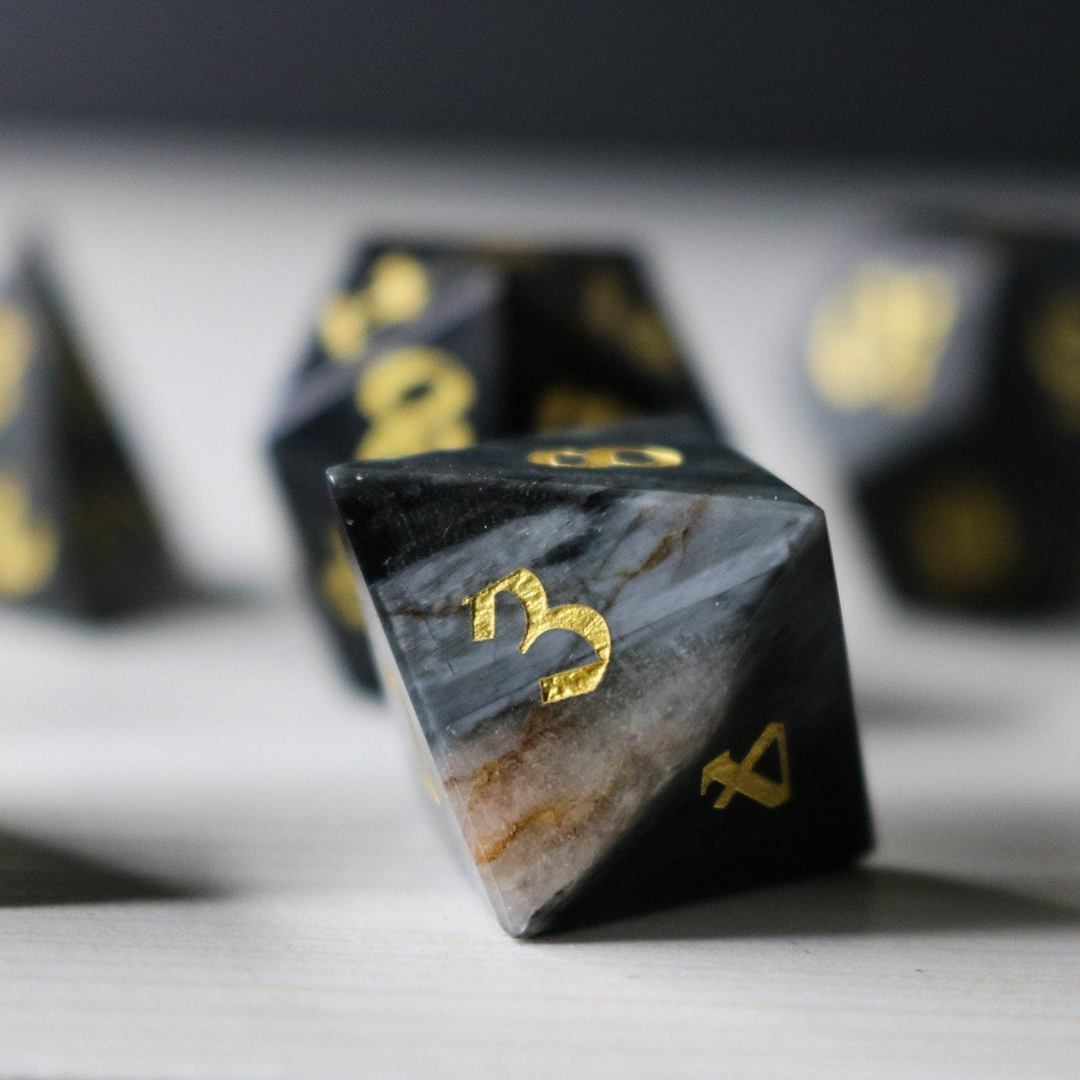 Black Gemstone Eagle Eye Hand Carved Polyhedral Dice DnD Dice Set