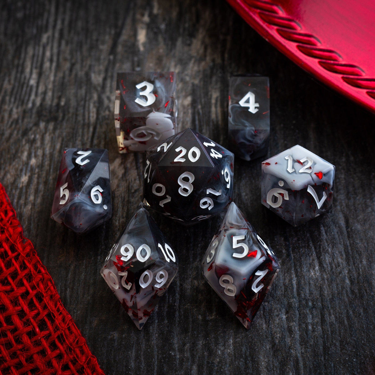 Smoke And Blood Handmade Resin Dice Set RPG Game DND MTG Tabletop Gaming