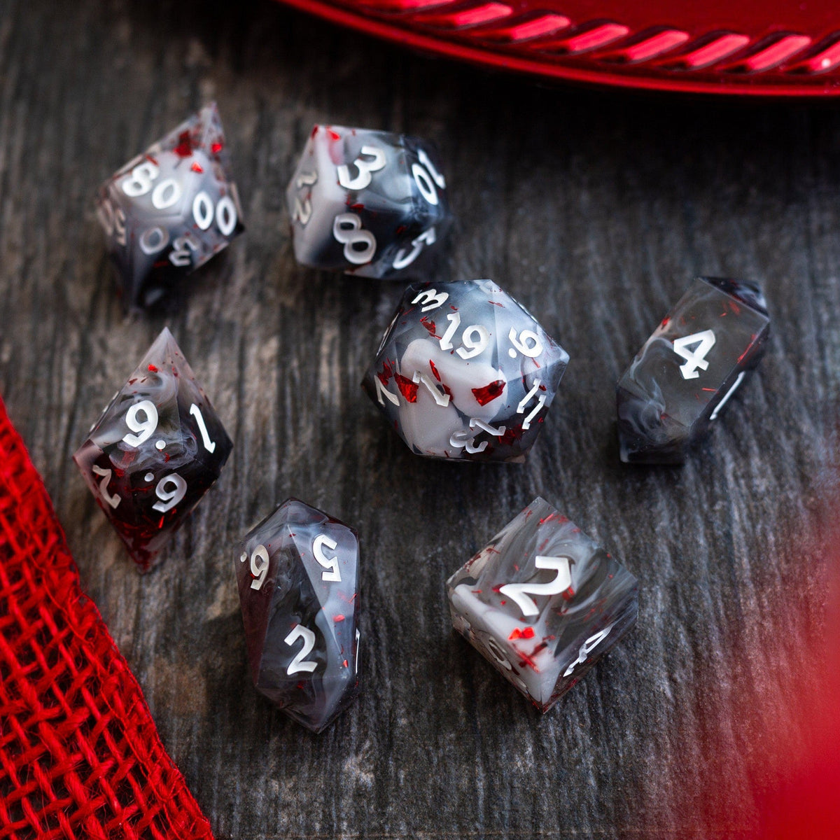 Smoke And Blood Handmade Resin Dice Set RPG Game DND MTG Tabletop Gaming