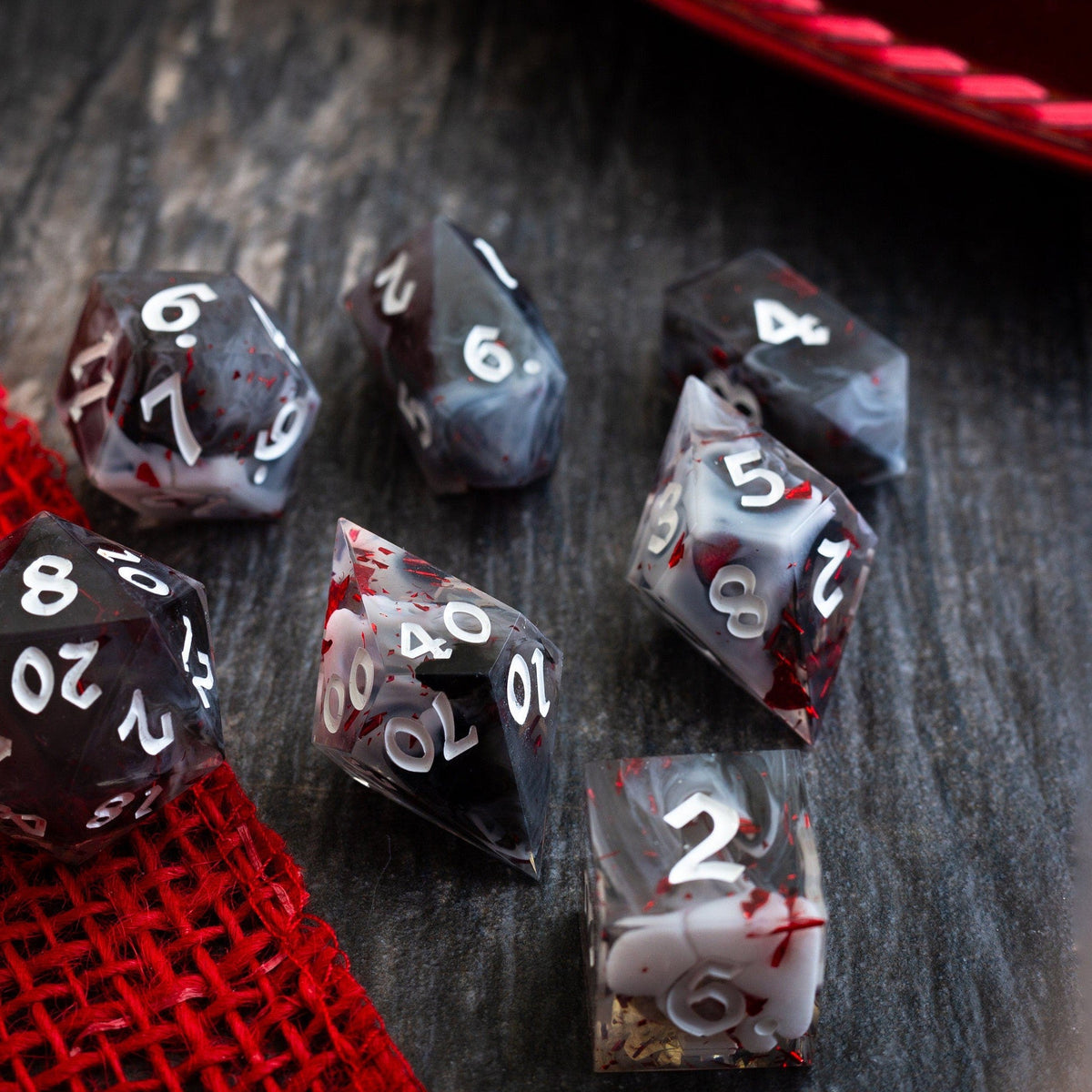 Smoke And Blood Handmade Resin Dice Set RPG Game DND MTG Tabletop Gaming