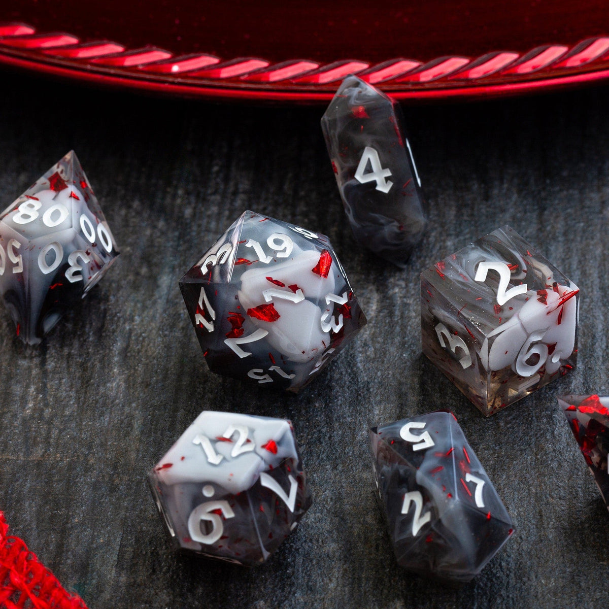 Smoke And Blood Handmade Resin Dice Set RPG Game DND MTG Tabletop Gaming