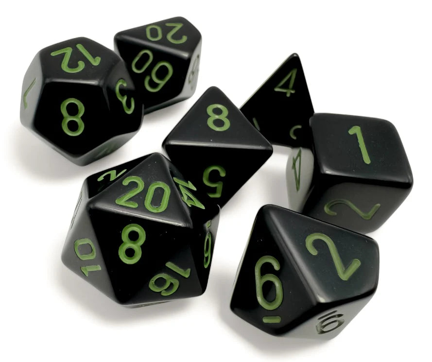 Opaque Dice Polyhedral Black/Green 7-Die Set